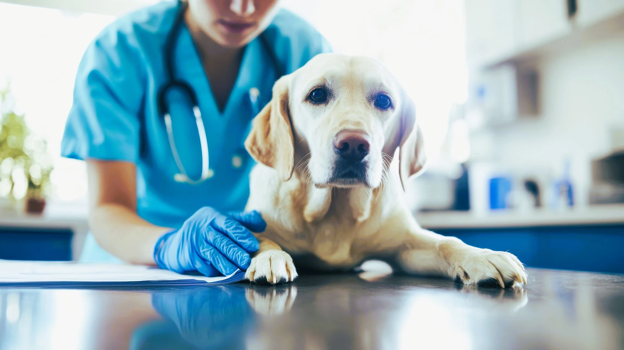 picture of a veterinarian examining a dog